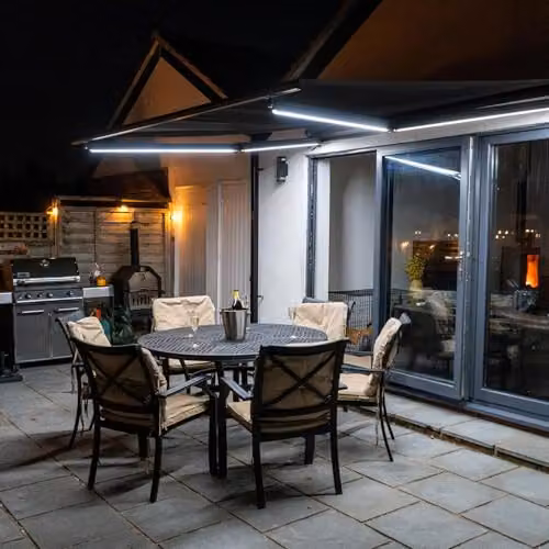 Jack Stonehouse Retractable Electric Awning with LED Lights and Remote Control, Black, W: 3 m, D: 2.5 m – 2