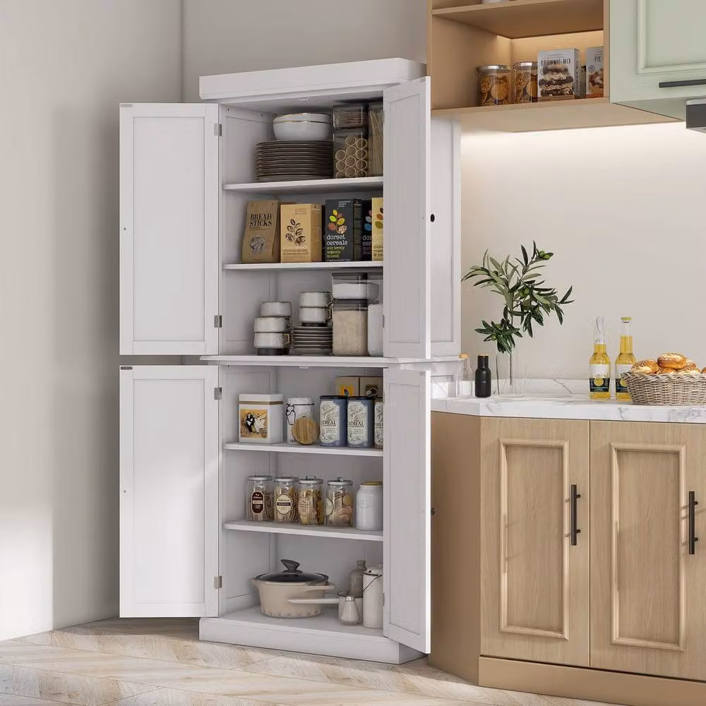 Wyld Haus Varofa White Freestanding Kitchen Cupboard with 4 Hinged Doors and 6 Tier Shelving, H: 184.0 cm x W: 76.0 cm – 3