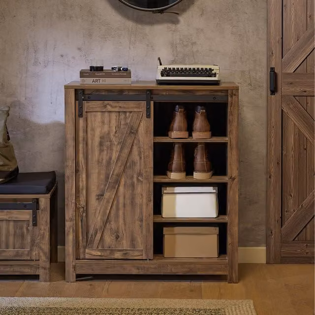 SoBuy Rustic Brown Storage Cabinet with Sliding Door