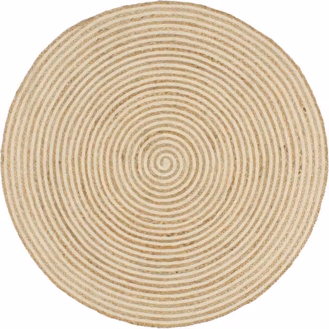 Berkfield Home Handmade White Jute Round Rug with Braided Geometric Spiral Design, Diameter: 100 cm