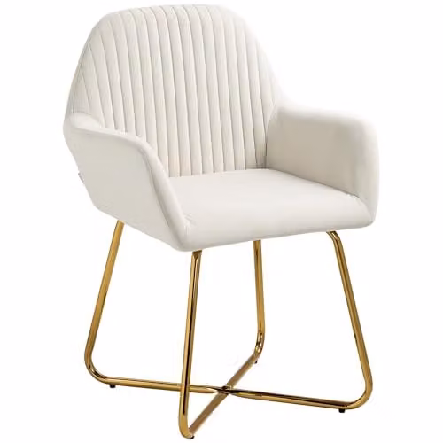 HOMCOM Modern Velvet-Touch Fabric Tub Armchair in White – 1