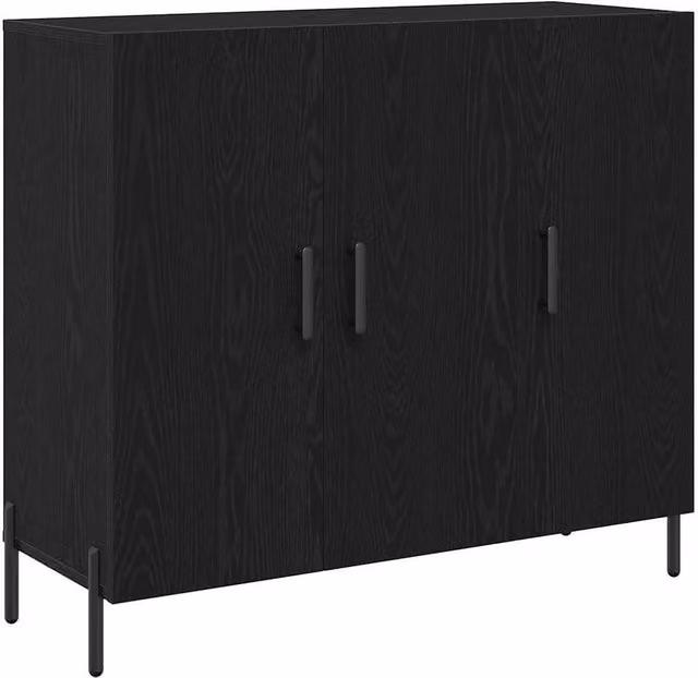 Berkfield Home Black Oak Sideboard in Black Matt Engineered Wood, W/D/H: 90 x 34 x 80 cm – 1