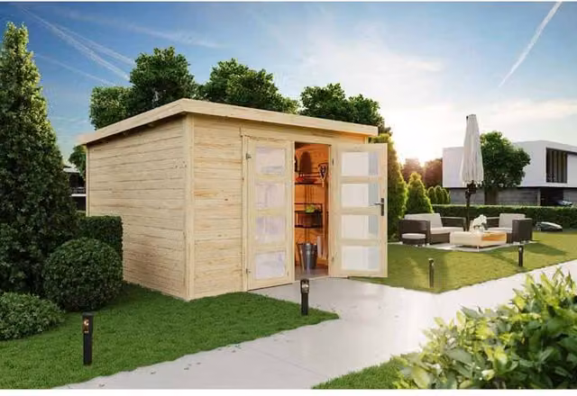 Lasita Maja Ltd Zambezi 7-Log Cabin Garden Room and Home Office in Beige, W: 324.8 cm, D: 324.8 cm, H: 210.9 cm