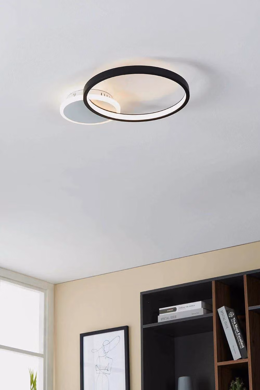 Eglo Gafares LED Ring Flush Ceiling Light in Black and White with Remote Control and Dimmer – 2