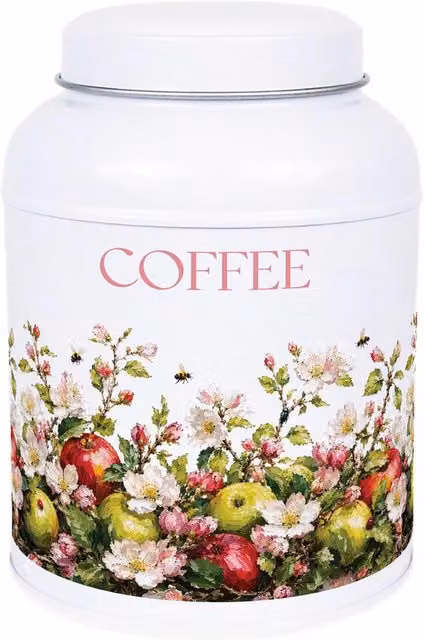 Purely Home Apple Blossoms Floral Metal Tea, Coffee and Sugar Canister in White