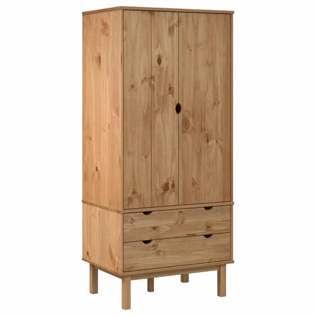 Berkfield Home OTTA Solid Wood Pine Wardrobe in Brown, W/D/H: 76.5 x 53 x 172 cm – 2