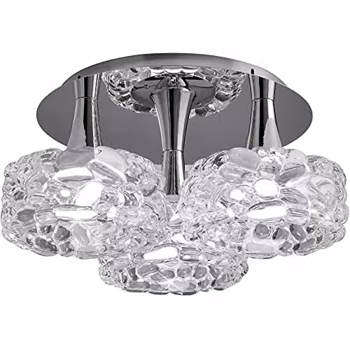 Netlighting Mantra O2 Flush Cluster 3 Light Ceiling Lamp in Polished Chrome and Grey Glass with E27 Bulbs