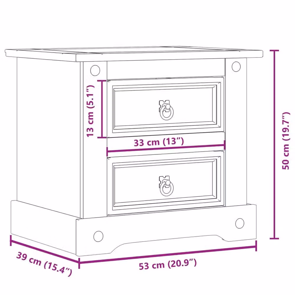 Berkfield Home Corona Bedside Cabinet in Light Brown Solid Pine Wood, W/D/H: 53 x 39 x 50 cm – 3