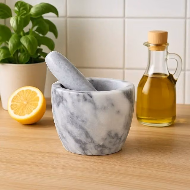 Orsina Grey Marble Tapered Mortar and Pestle with Non-Slip Base