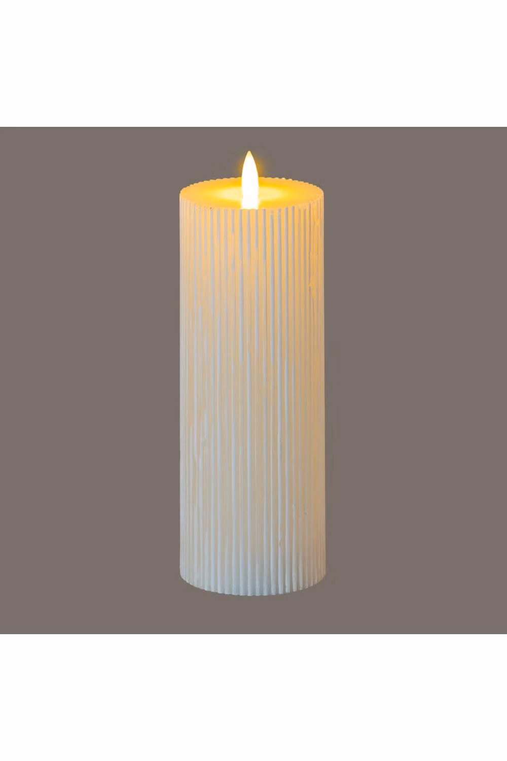 KDMD Luxe Collection Natural Glow White Ribbed LED Pillar Candle with Flicker Effect – 2