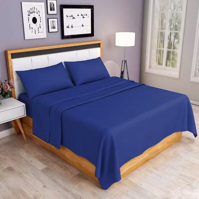 Homes-Linen 100% Egyptian Cotton 200 Thread Count Hotel Quality Flat Sheet in Blue, W/D/H: 140 x 200 cm