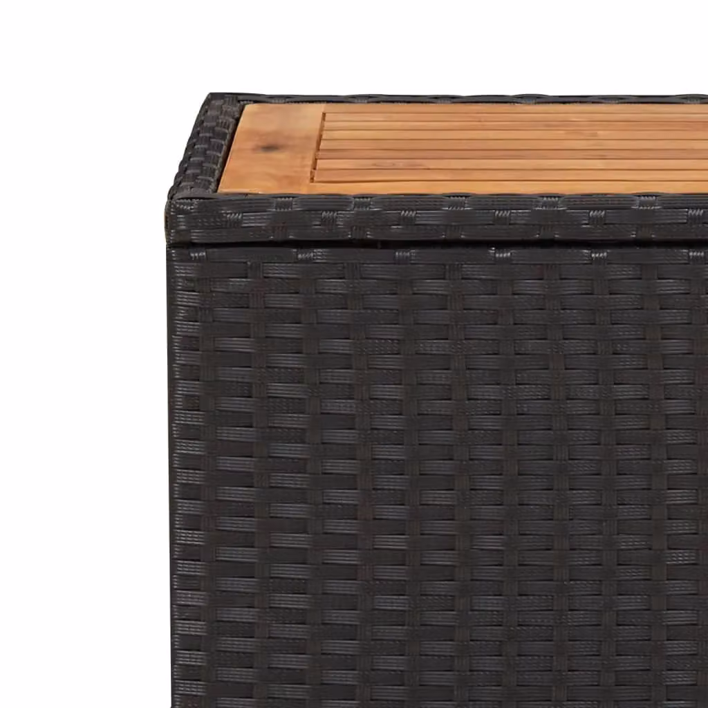 Berkfield Home Tea Table with Black Poly Rattan and Solid Acacia Wood Top – 5