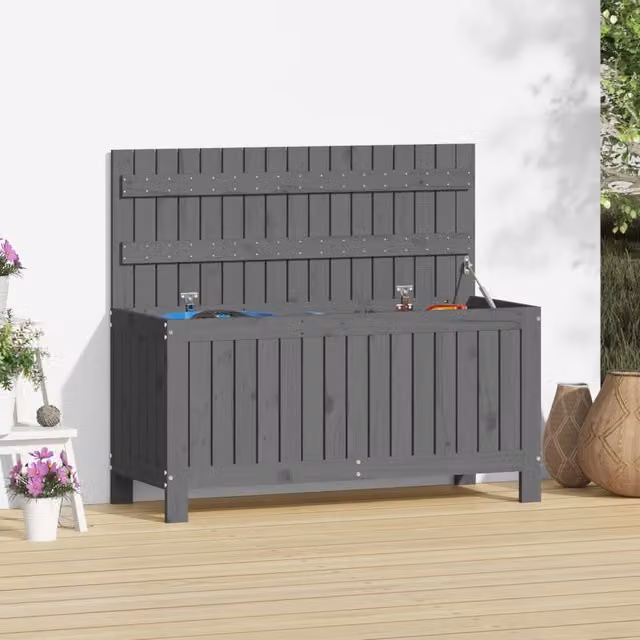 Berkfield Home Rustic Garden Storage Box in Grey Solid Pine Wood, W/D/H: 108 x 42.5 x 54 cm – 1