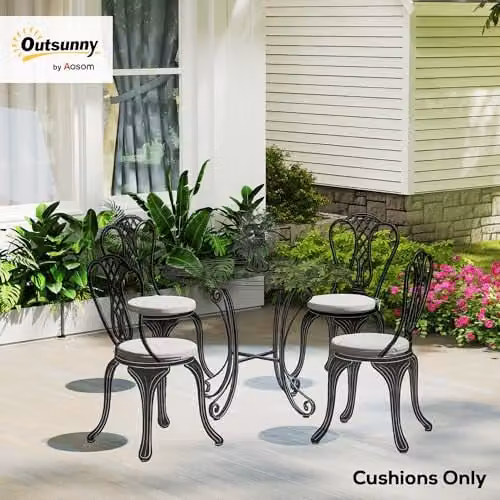 Outsunny Set of 4 Round Outdoor Bistro Chair Cushions in Grey, W/D/H: 41 x 41 x 5 cm
