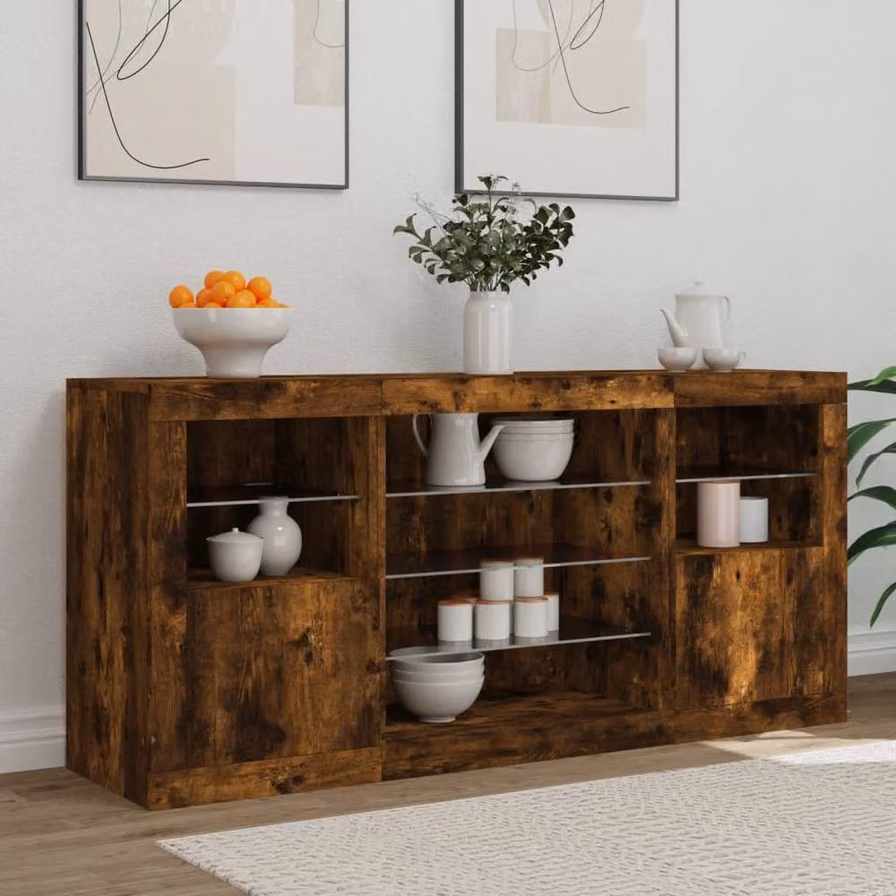 Berkfield Home Modern Smoked Oak Sideboard with Integrated LED Lights, Brown, W: 142.5 cm, D: 37 cm, H: 67 cm – 3