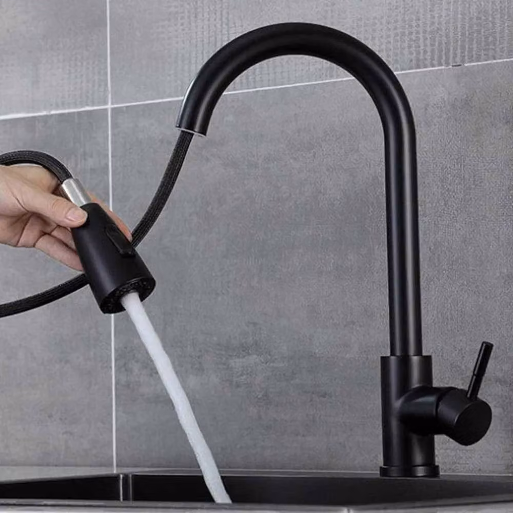 Kelvenix Matt Black Stainless Steel Pull Out Kitchen Tap with Spray Function – 3