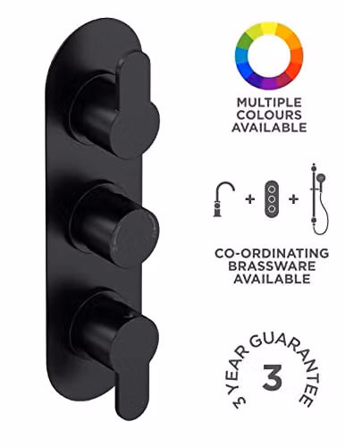 nuie Arvan ARV4TR02 Modern Matt Black Concealed Round Triple Thermostatic Shower Valve with 280mm Shower Head – 4