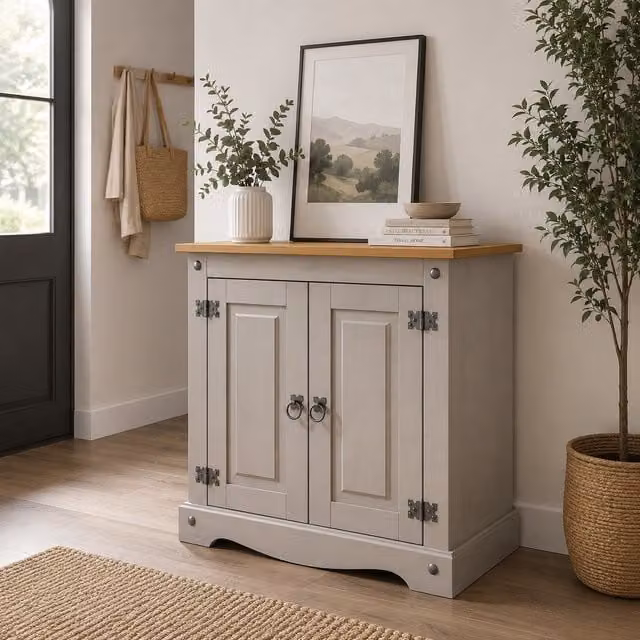 Mews Rustic Grey Pine 2 Door Cupboard Sideboard