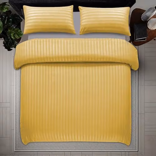 Lazzaro Home Yellow Embossed Stripe Microfibre Duvet Cover and Pillowcase Set, Super King Size – 2