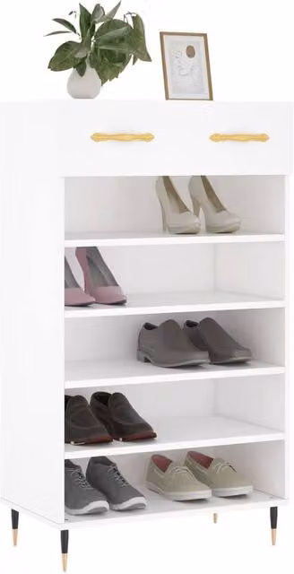 Berkfield Home Modern White Shoe Cabinet with Doors and Open Shelf, W/D/H: 60 x 35 x 105 cm