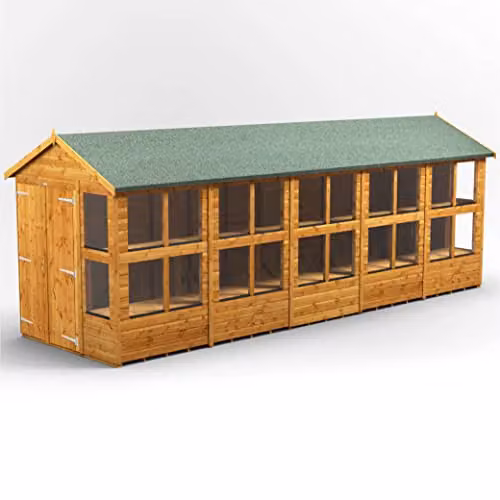 POWER Apex Potting Wooden Shed with Double Doors and PVC Window Sills in Brown – 1