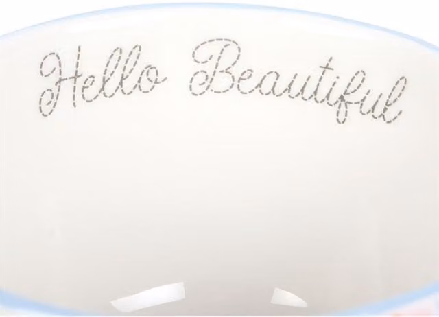 Hello Beautiful Floral Butterfly Ceramic Mug in Multicolour, Yellow and White, 550 ml