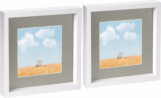 Nicola Spring Pack of 2 White and Grey Square 3D Box Photo Frames with 6 x 6 inch Mount, W/D/H: 25.4 x 25.4 x 25.4 cm