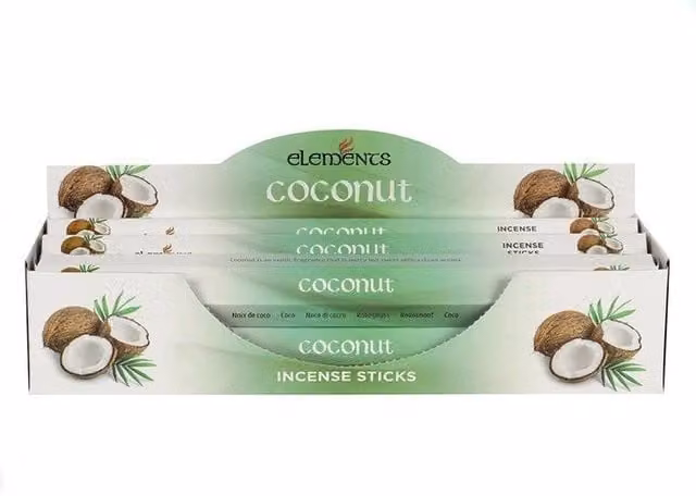Elements Coconut Incense Sticks, Set of 6 Packets, Green, Fruity Scent