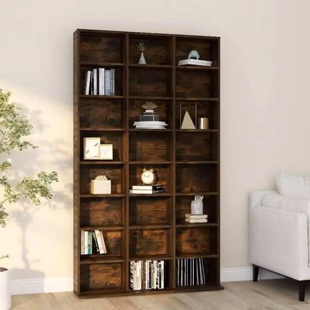Berkfield Home CD Cabinet in Smoked Oak Brown, W/D/H: 102 x 23 x 177.5 cm