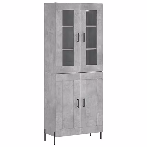 vidaXL Modern Highboard in Concrete Grey, W/D/H: 69.5 x 34 x 180 cm