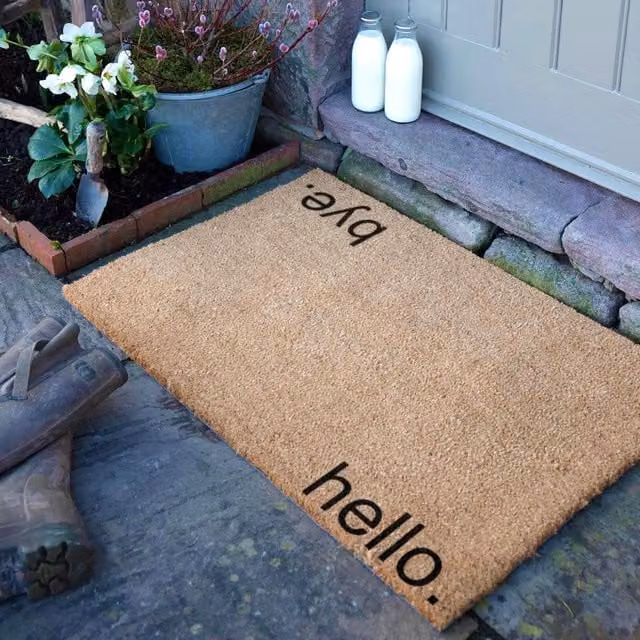 Artsy Mats Hello Bye Country Coir Doormat in Grey and Brown, W: 90 cm, D: 60 cm – 1