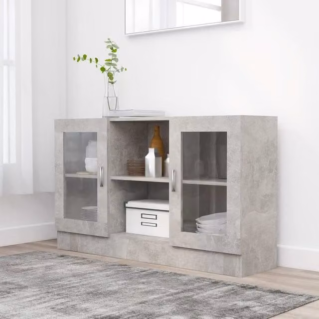 Berkfield Home Vitrine Cabinet in Concrete Grey with Glass Doors, W/D/H: 120 x 30.5 x 70 cm