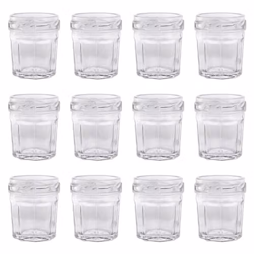 Argon Tableware Set of 12 Glass Jam Jars with Gold Screw Tops, 30ml, Transparent
