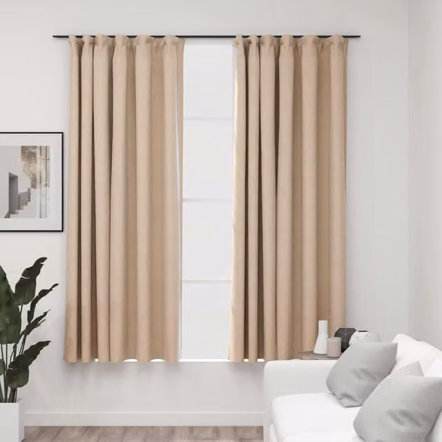 Berkfield Home Linen-Look Blackout Curtains with Hooks, 2 Pack, Beige, W: 140 cm, H: 175 cm