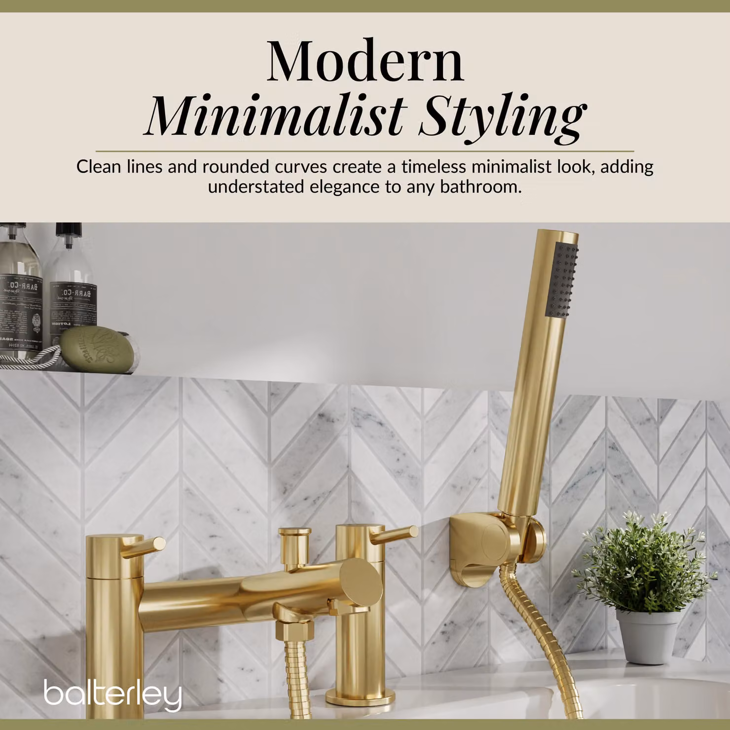 Balterley Brushed Brass Deck-Mounted Bathroom Shower Mixer Set – 3
