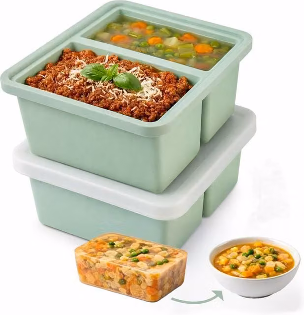 Keplin 2 Pack Silicone Soup Freezer Trays with Snap Lid in Green