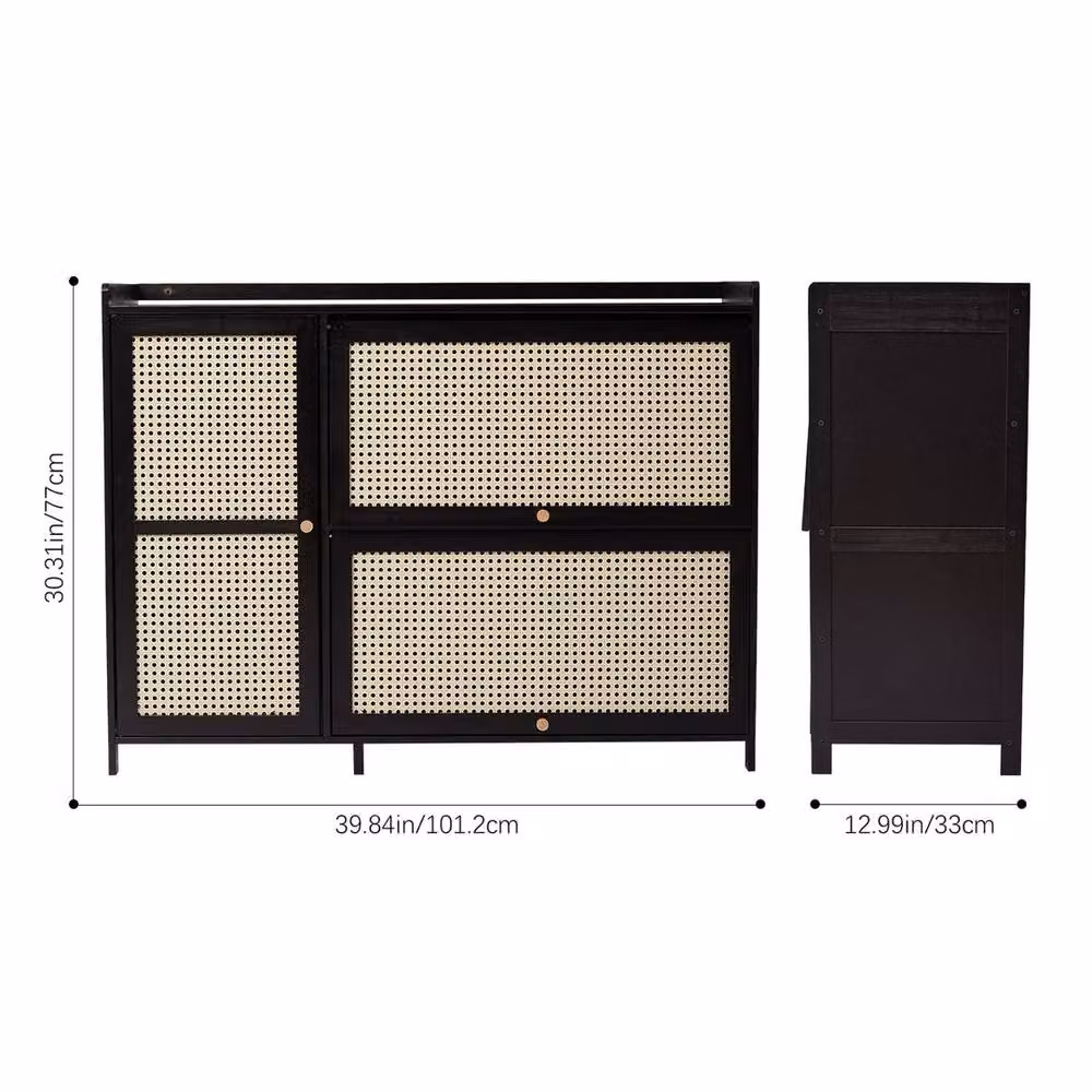 FORGEVIO 3-Door Rattan Shoe Cabinet in Black with Internal Shelves – 2