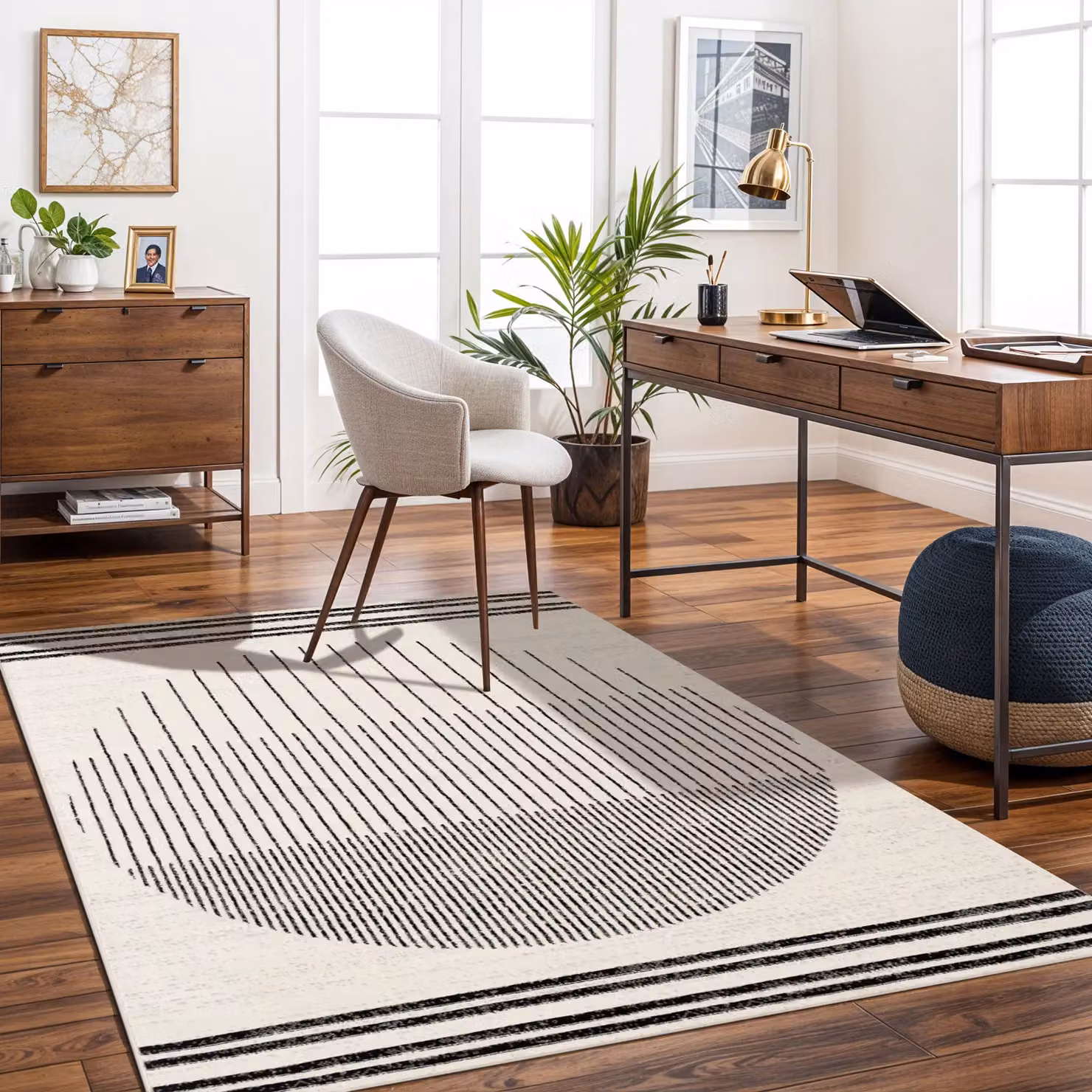 Livabliss Pisa Geometric Round Rug in Black, Grey and White, Diameter: 200 cm – 5