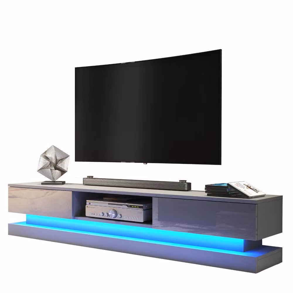 Mex Furniture LTD Bloom TV Unit in Dark Grey with Glossy Doors and LED Lights, W: 180 cm, H: 36 cm, D: 35 cm – 5