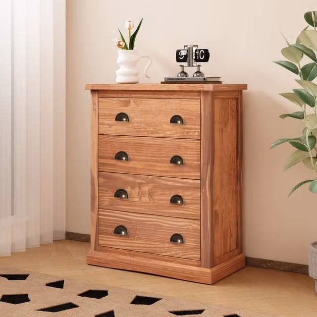 Cabinet Bits Tirolo 4 Drawer Petite Chest of Drawers in Brown Pine Wood – 1