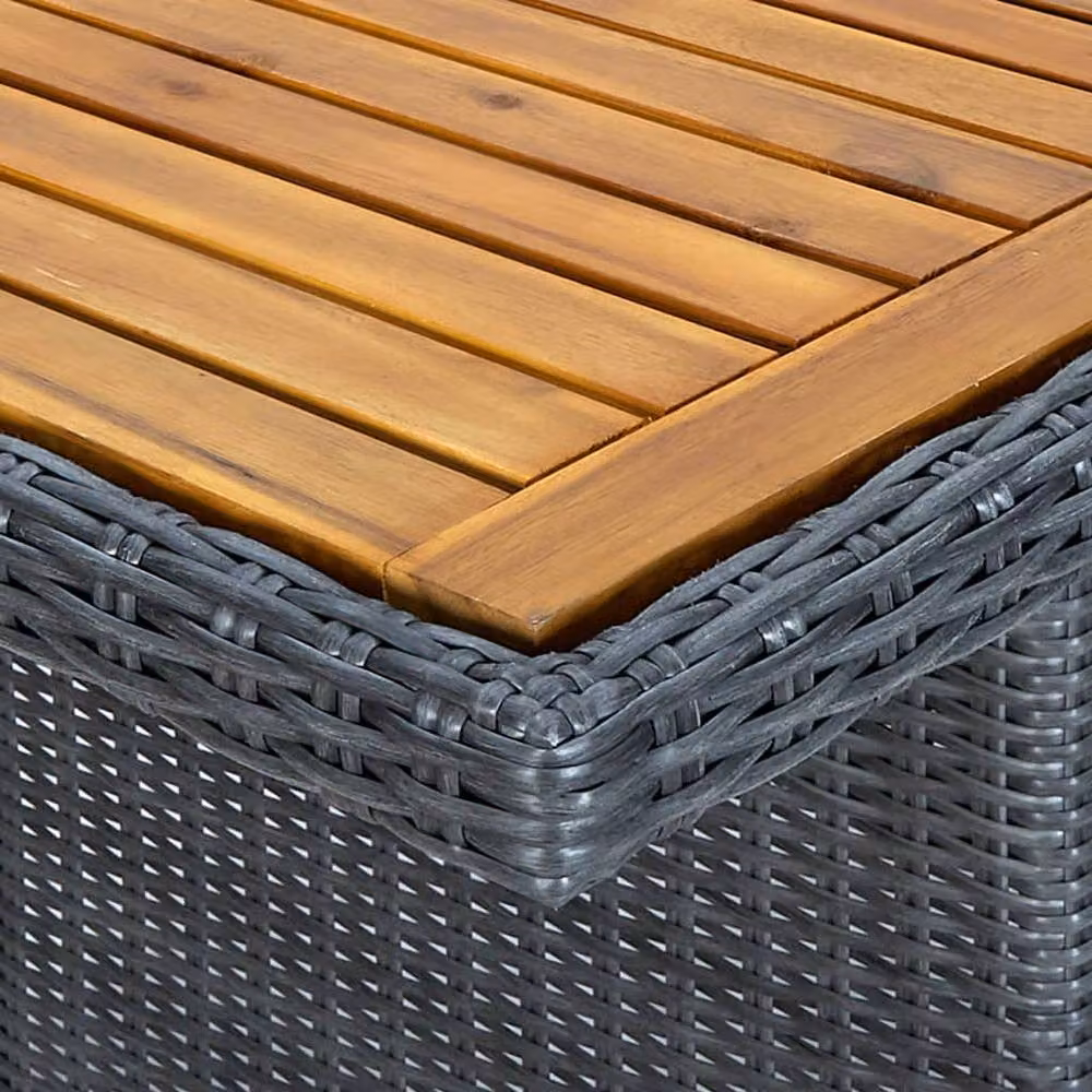 Berkfield Home Extendable Rectangular Garden Table in Dark Grey Poly Rattan and Oiled Acacia Wood – 3
