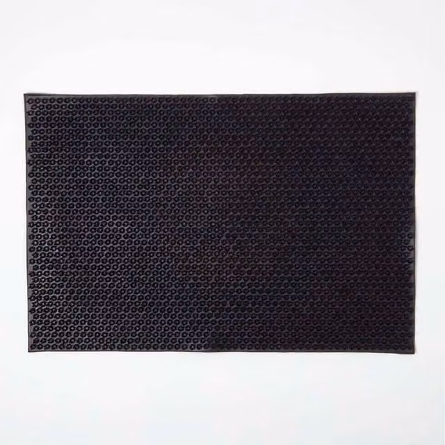 Homescapes Black Rubber Scraper Door Mat, W: 40 cm, D: 60 cm