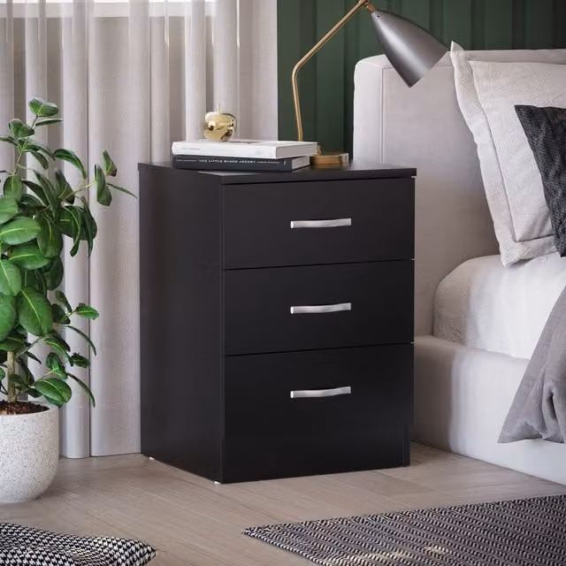 Vida Designs Riano 3 Drawer Bedside Table Chest in Black