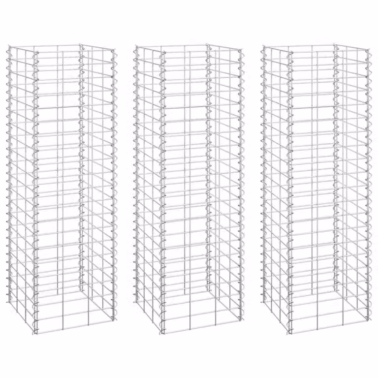 Berkfield Home Silver Metal Gabion Raised Beds, 3 Piece Set, W/D/H: 30 x 30 x 100 cm