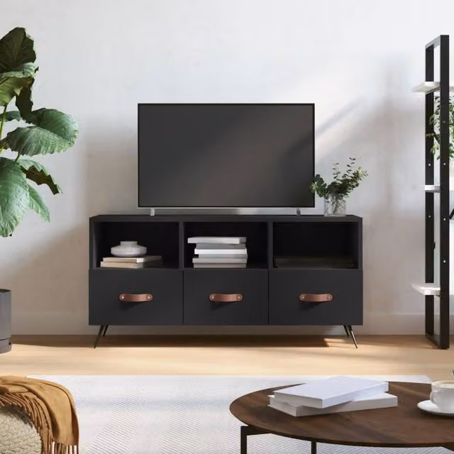 Berkfield Home Industrial TV Cabinet in Black Matt MDF and Metal, W/D/H: 102 x 36 x 50 cm – 1