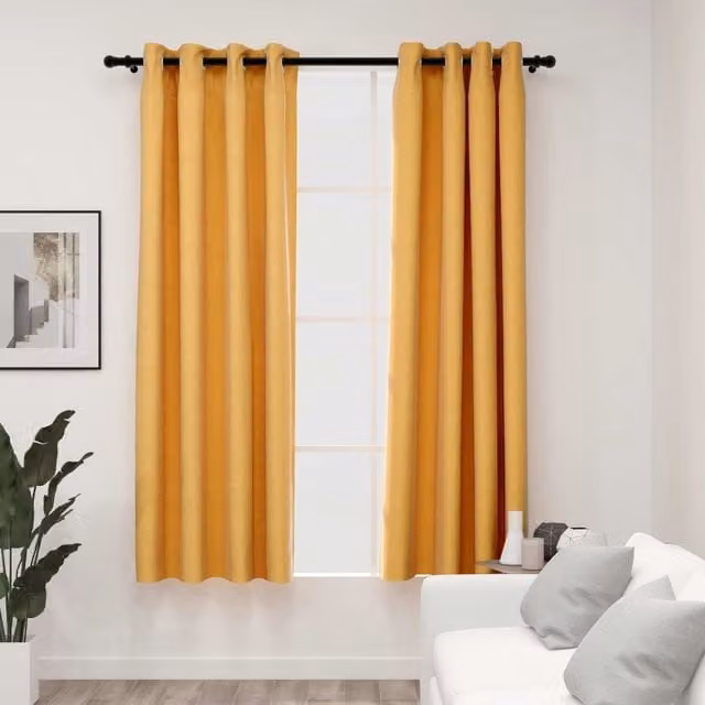 Berkfield Home Linen-Look Blackout Curtains with Eyelets, 2 Pack, Yellow, W: 140 cm, H: 175 cm