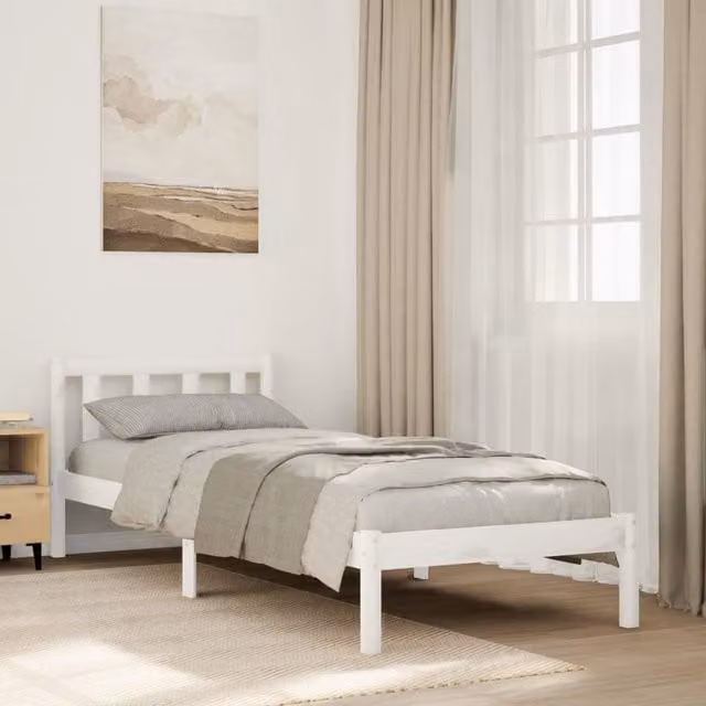 Berkfield Home Extra Long Solid Wood Pine Bed Frame in White, W: 90 cm, L: 220 cm