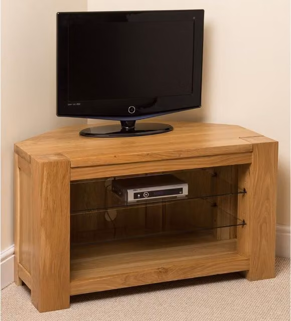 Thats Furniture Kuba Solid Oak Corner TV Unit with Storage in Brown