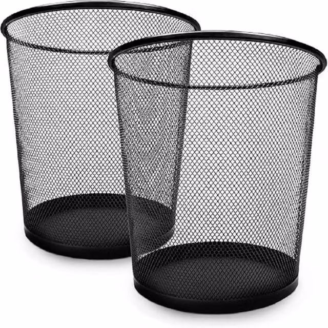 Keplin 2-Pack Round Metal Mesh Waste Paper Bins in Black – 1