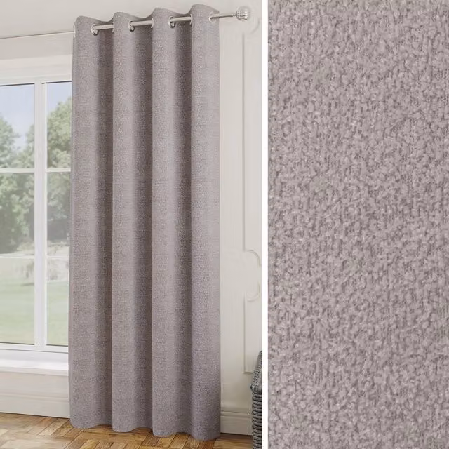 Enhanced Living Royale Silver Boucle Eyelet Thermal Room Darkening Single Door Curtain - Silver/Grey